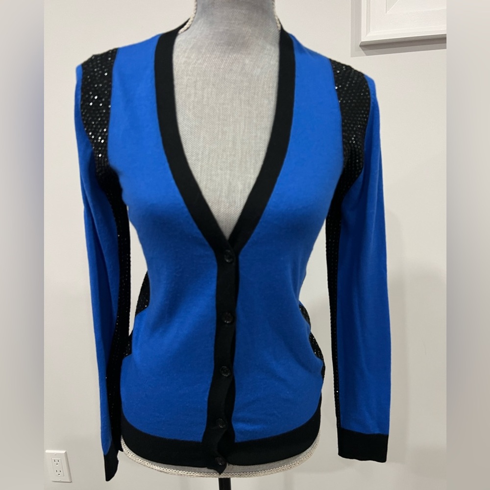 MICHAEL KORS BLACK CRYSTAL ACCENTED CARDIGAN (SIZE: XS)
